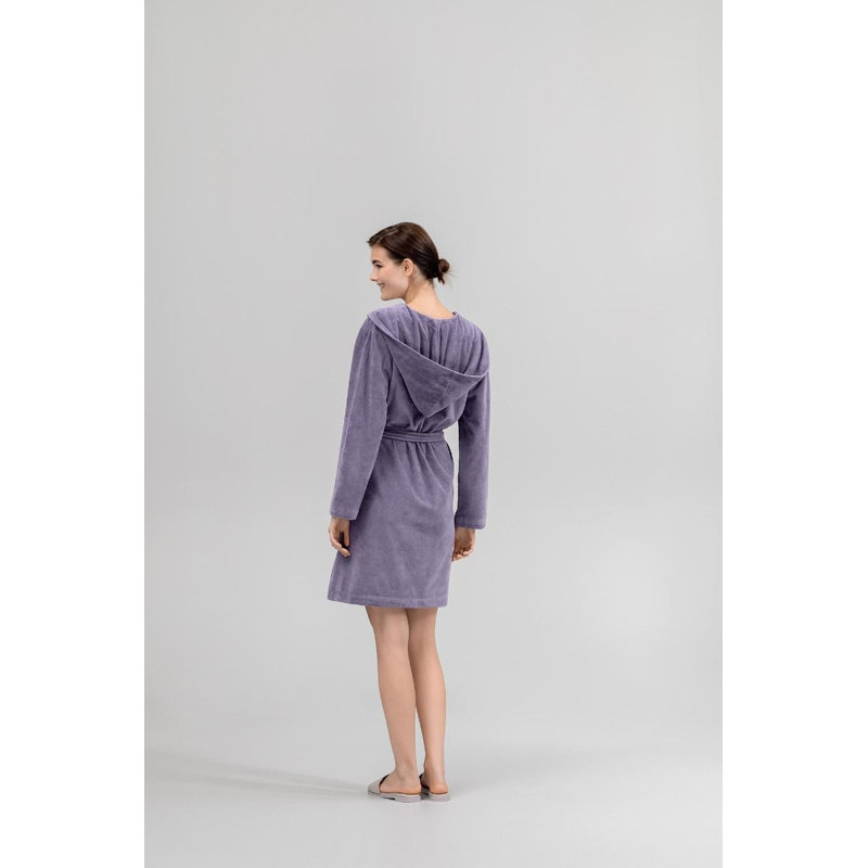 Purple Cotton Blend Terry Cloth Hooded Bathrobe with Belt