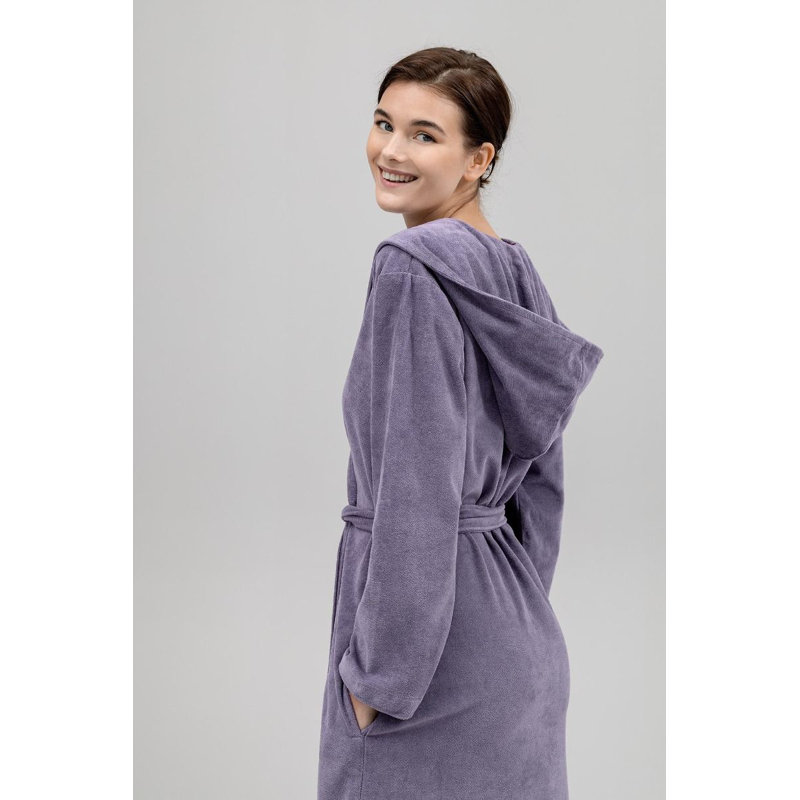 Purple Cotton Blend Terry Cloth Hooded Bathrobe with Belt