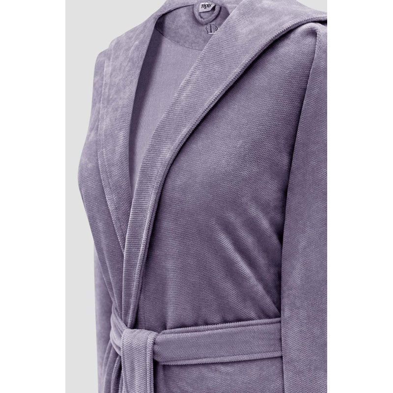 Purple Cotton Blend Terry Cloth Hooded Bathrobe with Belt