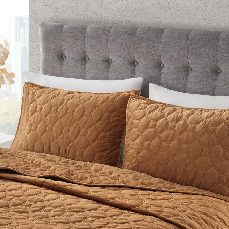 Rust Velvet Reversible Full Quilt Set with Shams