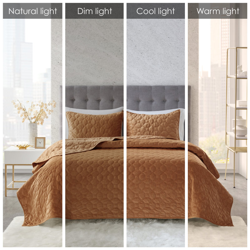 Rust Velvet Reversible Full Quilt Set with Shams