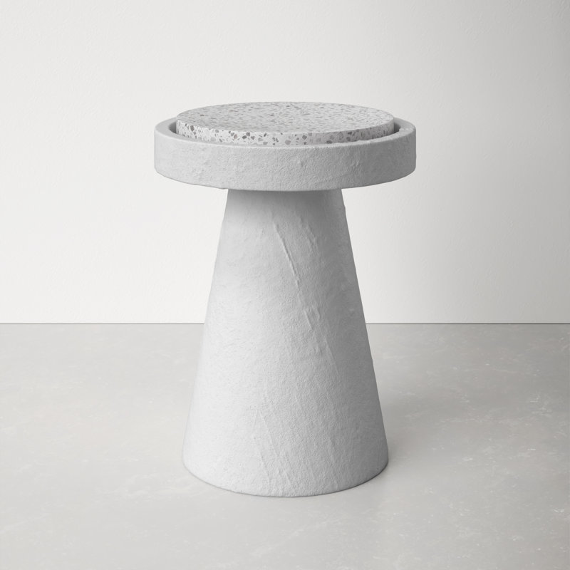 White Terrazzo and Cement Round Pedestal Accent Table