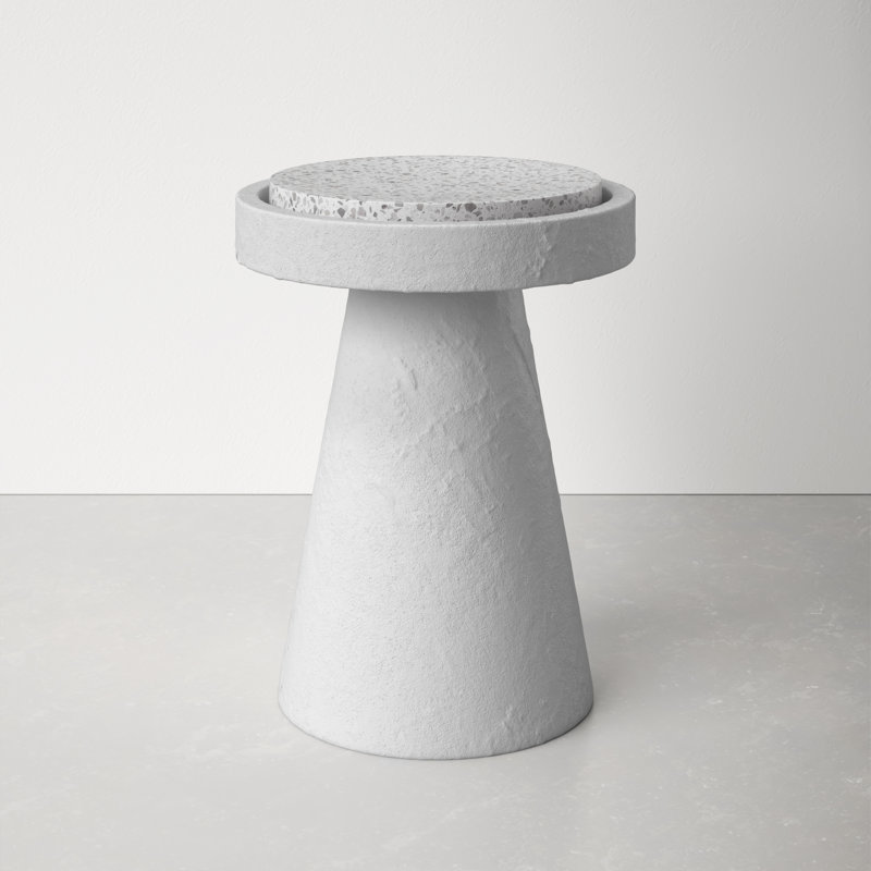 White Terrazzo and Cement Round Pedestal Accent Table