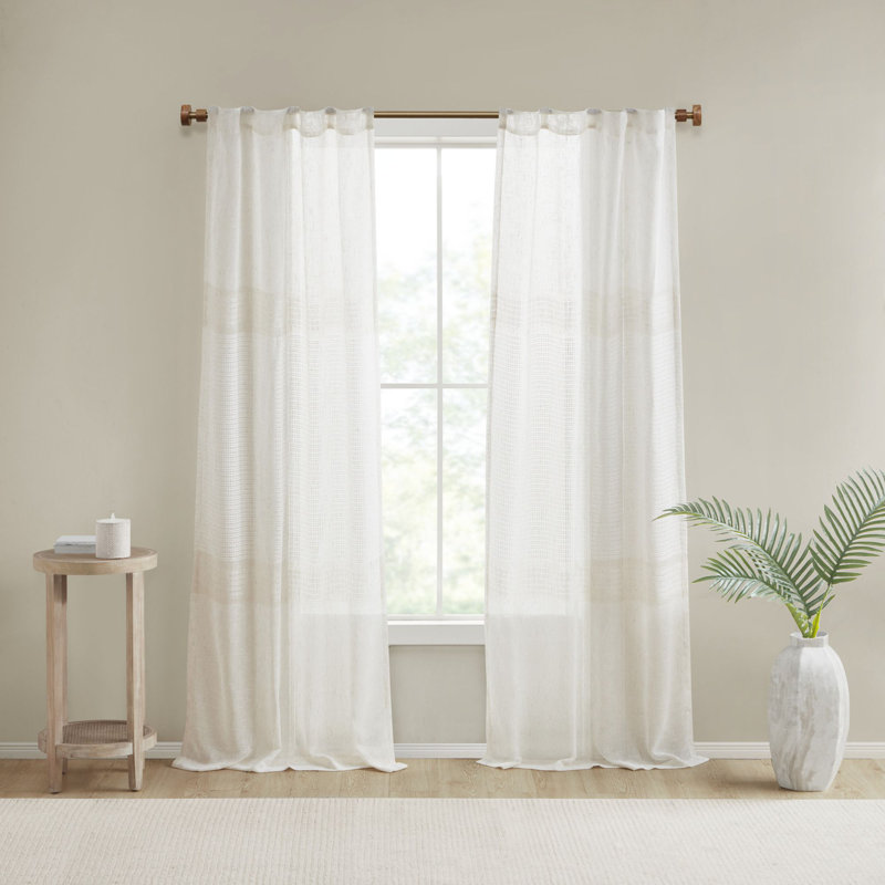 Ivory Sheer Linen-Blend Rod Pocket Curtain Panels 37"W x 84"L