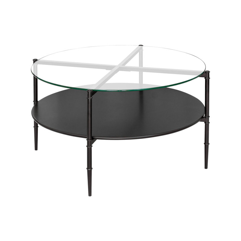Caroline 38" Round Interchangeable Wood and Glass Coffee Table in Matte Black