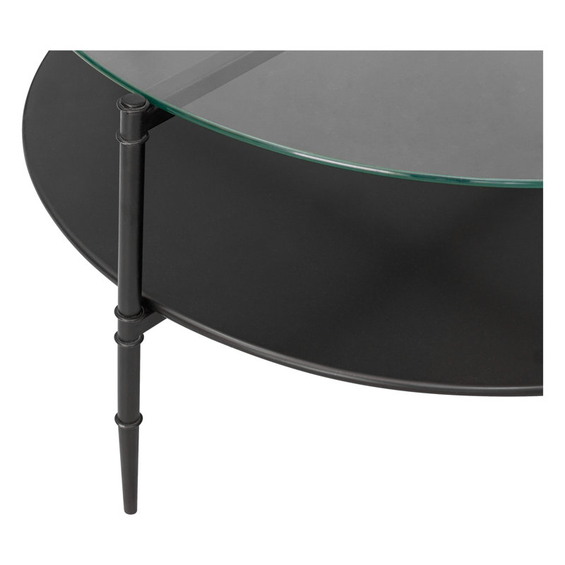 Caroline 38" Round Interchangeable Wood and Glass Coffee Table in Matte Black