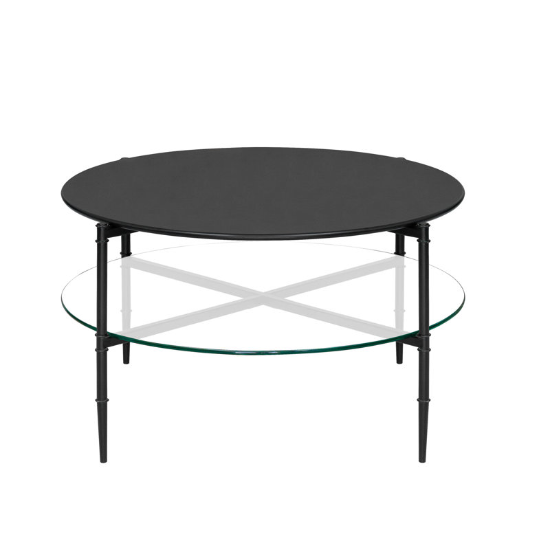 Caroline 38" Round Interchangeable Wood and Glass Coffee Table in Matte Black
