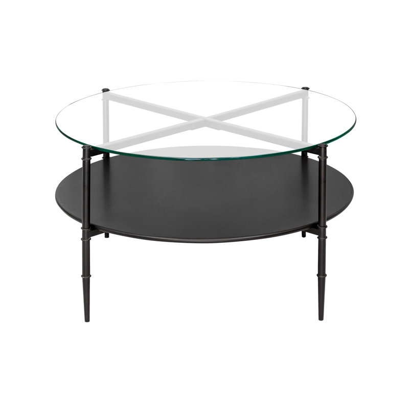 Caroline 38" Round Interchangeable Wood and Glass Coffee Table in Matte Black