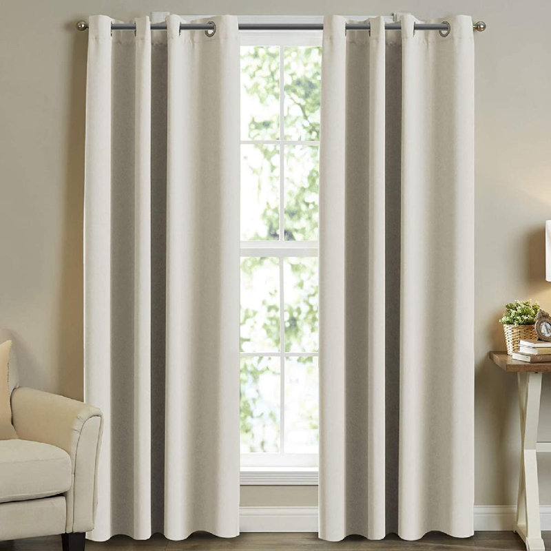 Cream Beige Polyester Blackout Curtain Pair with Grommets