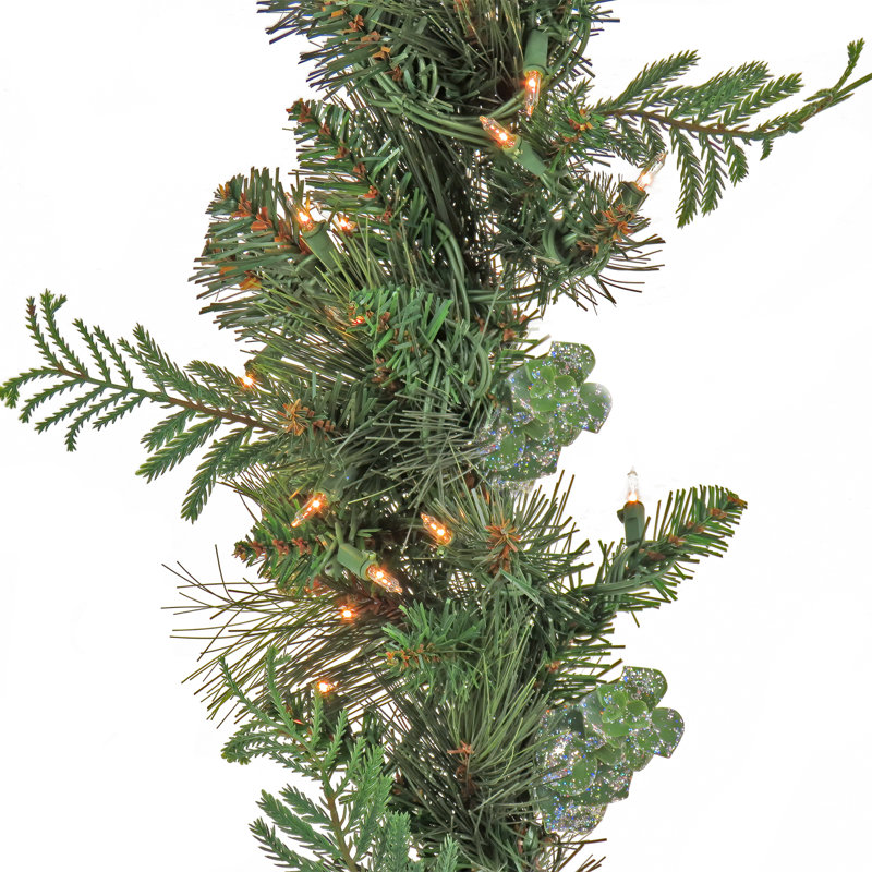 Eucalyptus & Pine Cone 25" Artificial Outdoor Garland with LED Lights