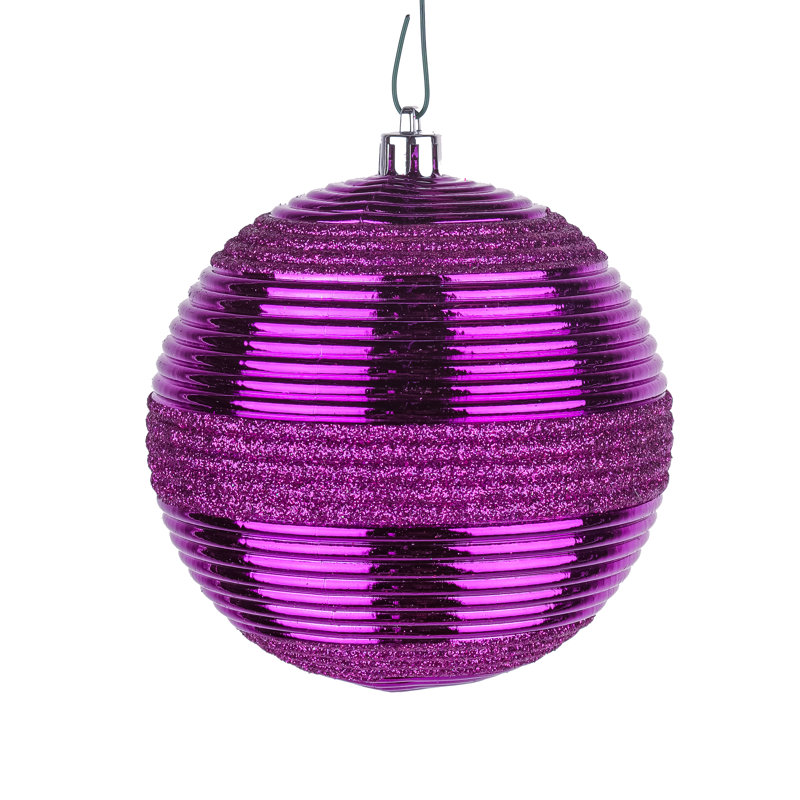 Purple Glitter Ribbed Shatterproof Ball Ornaments, Set of 4