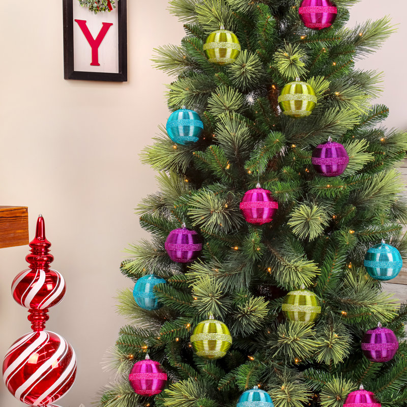Turquoise Glitter Ribbed Shatterproof Ball Ornaments, Set of 4