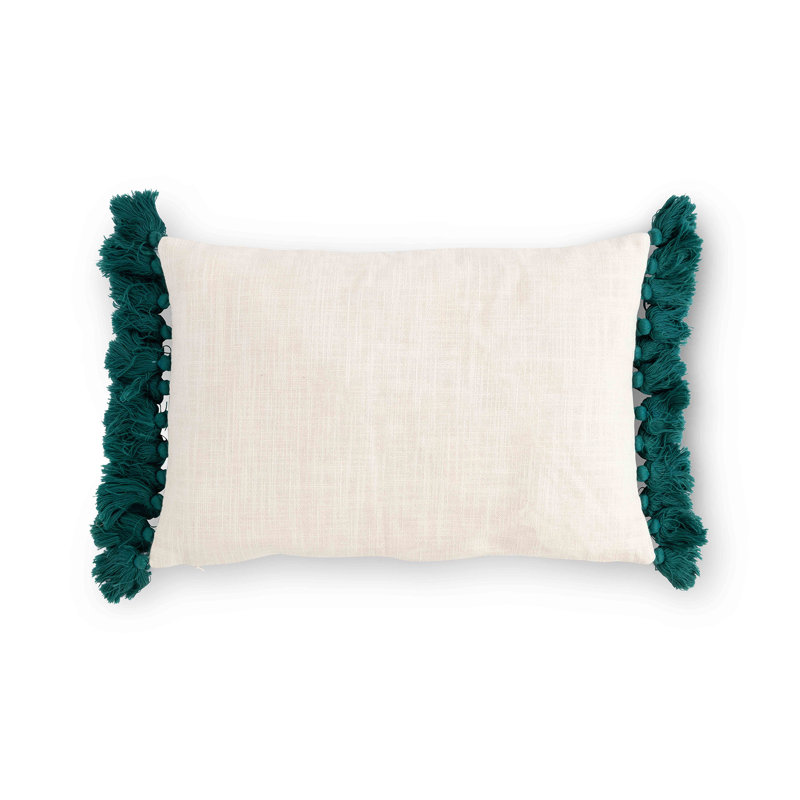 Free Bird Embroidered Cotton Pillow with Green Tassels
