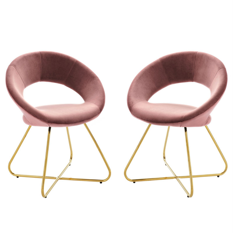 Gold Dusty Rose Velvet Upholstered Side Chair with Hairpin Legs