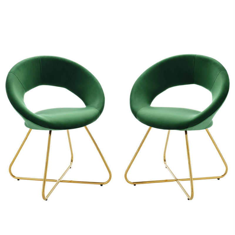 Emerald Green Velvet Upholstered Side Chair with Gold Metal Legs