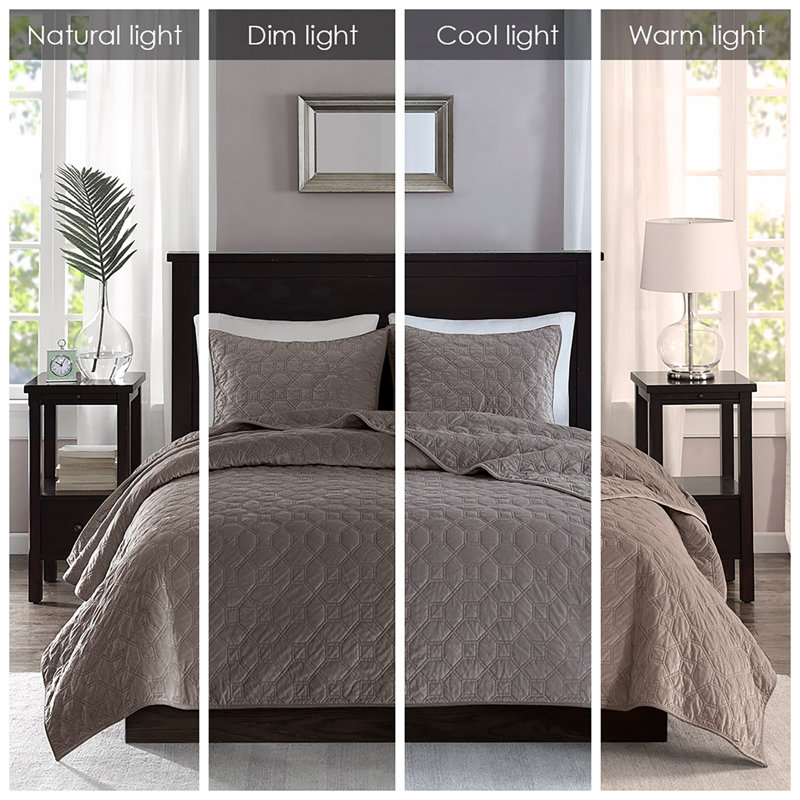 Taupe Full Velvet Reversible Quilt Set with Shams