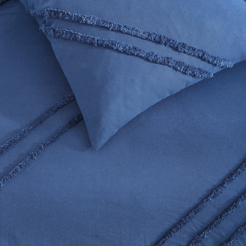 Blue Frayed Cotton Queen Duvet Cover Set