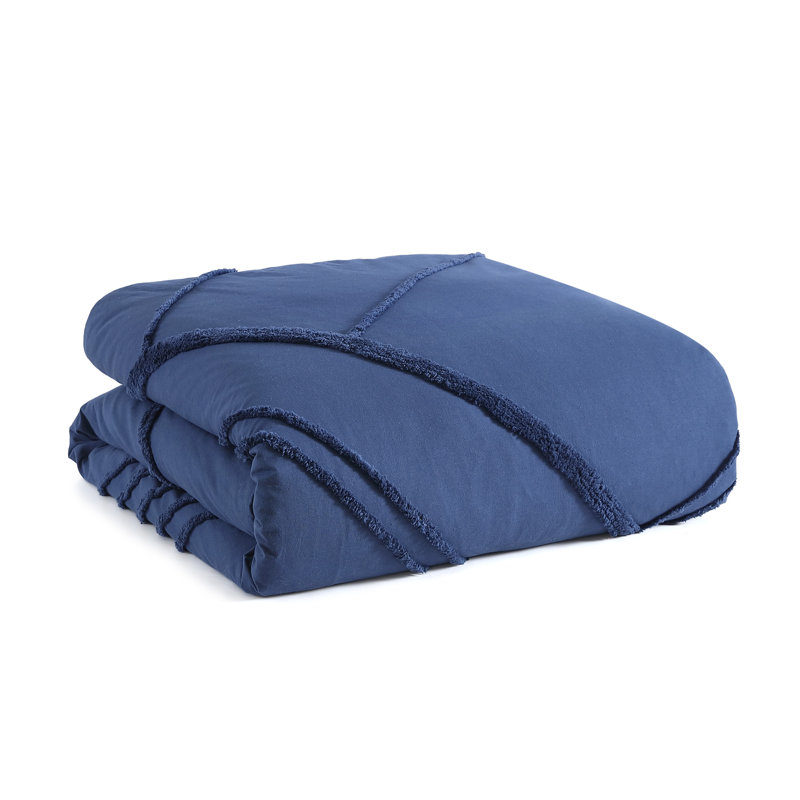 Blue Frayed Cotton Queen Duvet Cover Set