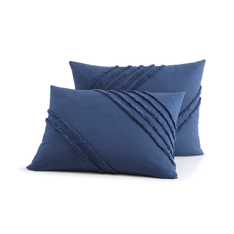 Blue Frayed Cotton Queen Duvet Cover Set