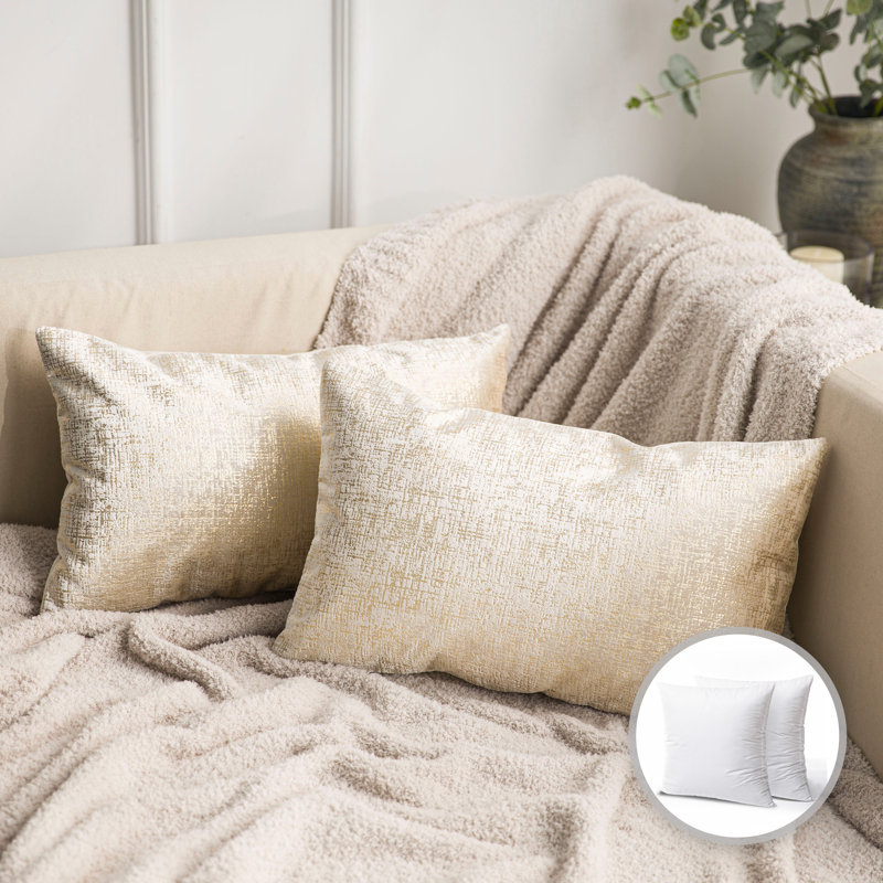 Beige Rectangular Velvet Throw Pillow Set with Zipper Closure