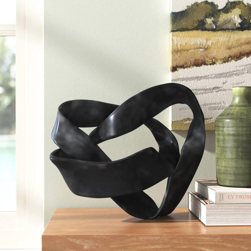 Black Resin Tangled Modern Sculpture