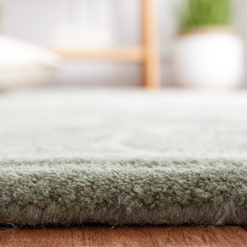Hand-Knotted Geometric Grassland Green Wool Area Rug, 5' x 8'