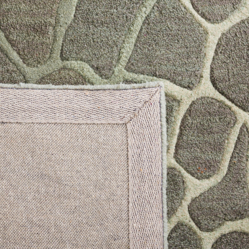 Hand-Knotted Geometric Grassland Green Wool Area Rug, 5' x 8'