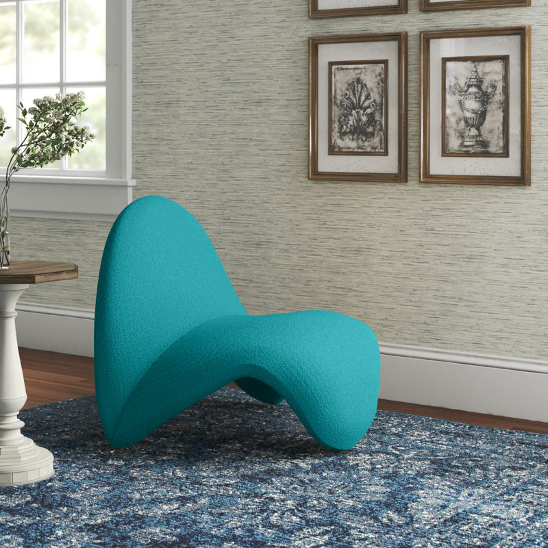 Sculptural Teal Wool Blend Geometric Metal Accent Chair