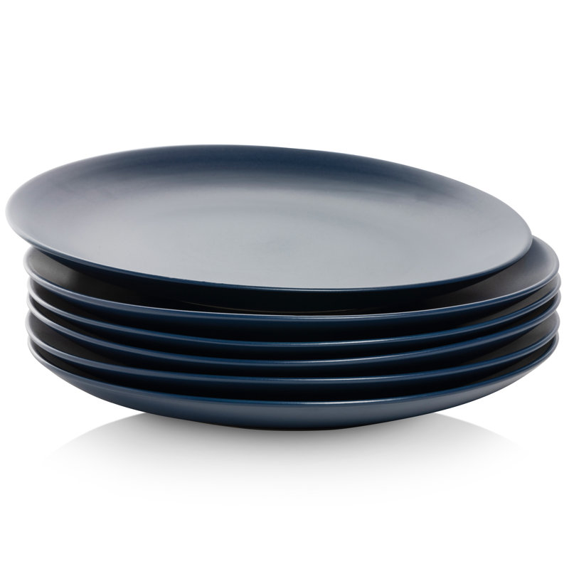 Midnight Blue Matte Ceramic Coupe Dinner Plates, Set of 6