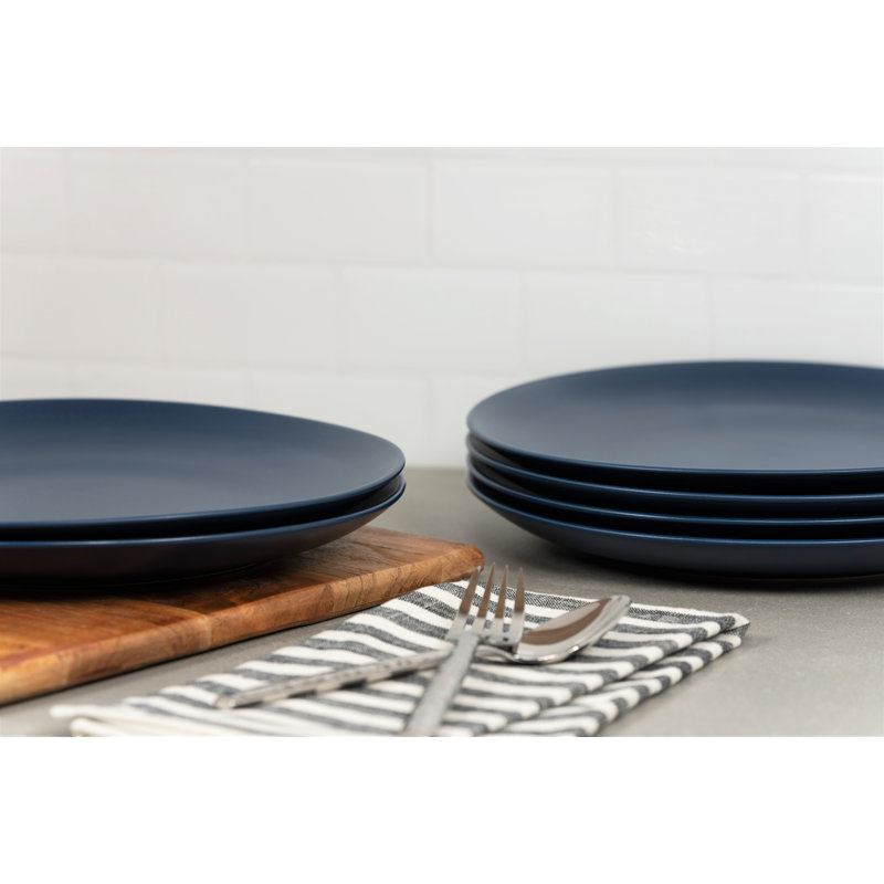 Midnight Blue Matte Ceramic Coupe Dinner Plates, Set of 6
