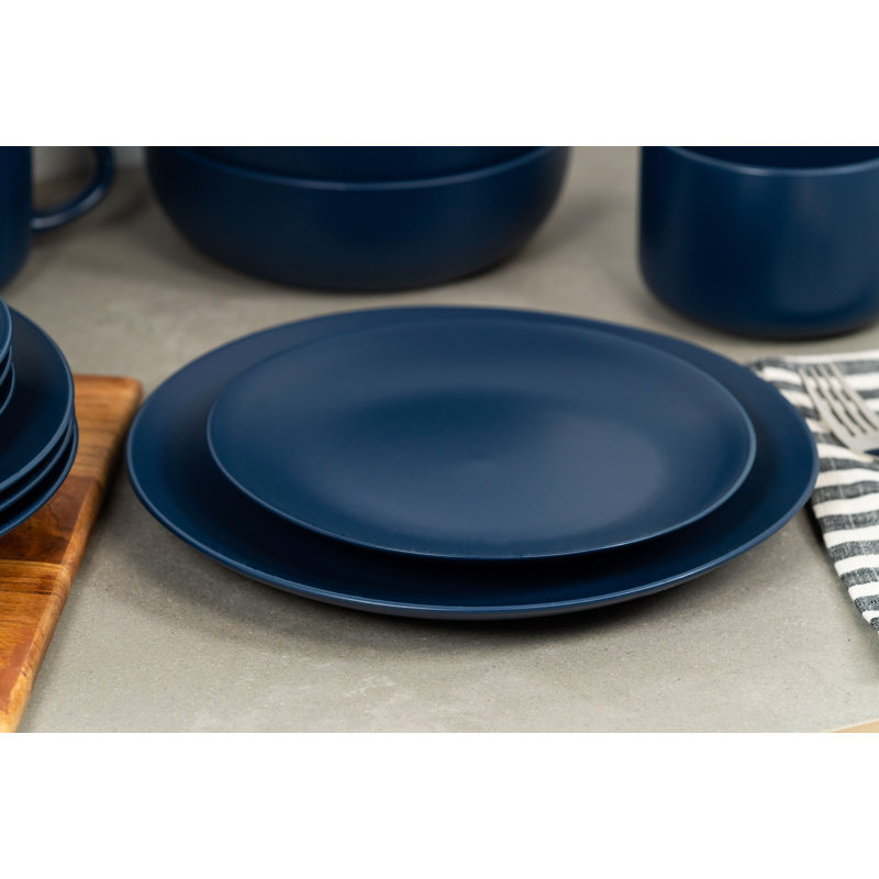 Midnight Blue Matte Ceramic Coupe Dinner Plates, Set of 6
