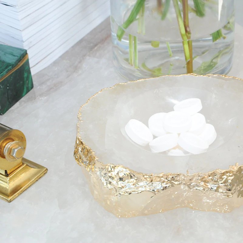 Handcrafted Crystal and Silver Gemstone Decorative Bowl