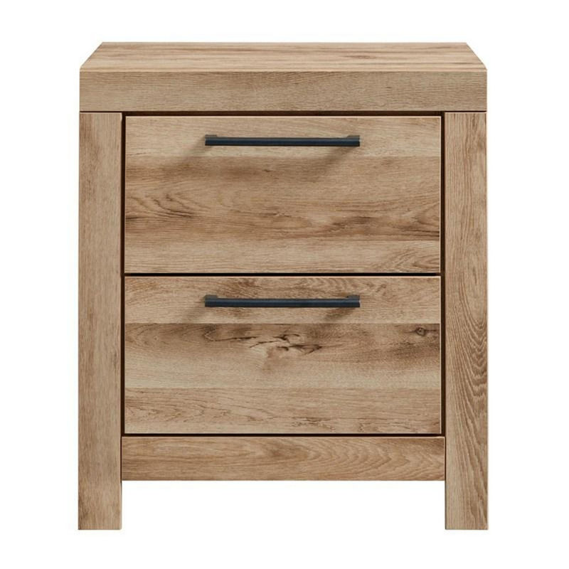 Amy Modern Chic 2-Drawer Nightstand with USB Ports, Natural Brown