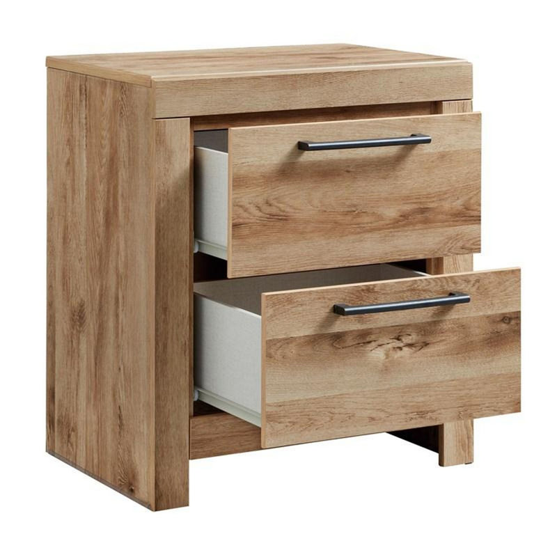 Amy Modern Chic 2-Drawer Nightstand with USB Ports, Natural Brown