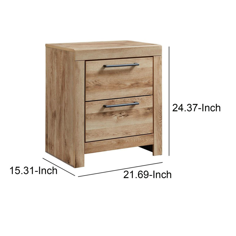 Amy Modern Chic 2-Drawer Nightstand with USB Ports, Natural Brown