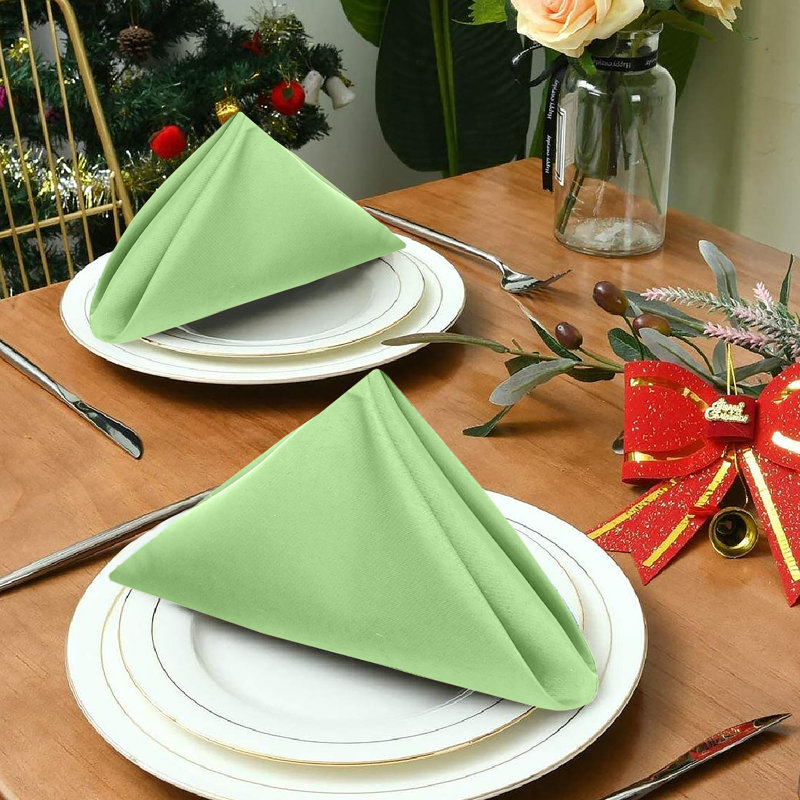 Light Green Cotton Blend Square Cloth Napkins, Set of 12