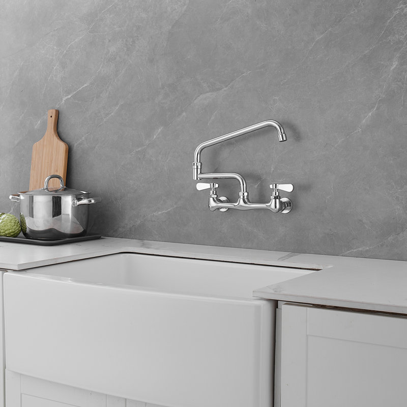 Polished Chrome 18" Wall-Mount Commercial Kitchen Faucet
