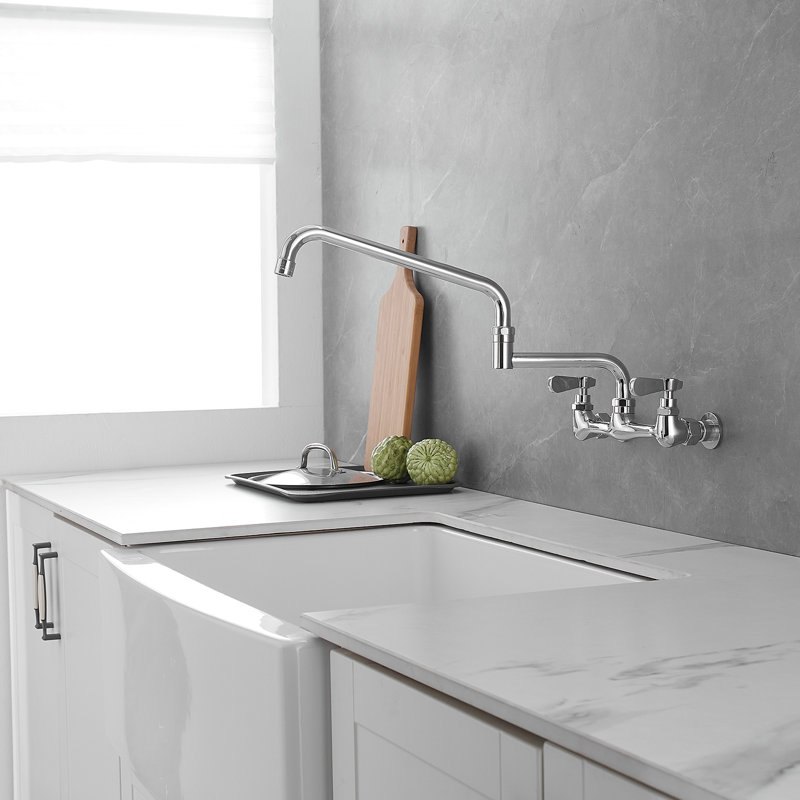 Polished Chrome 18" Wall-Mount Commercial Kitchen Faucet
