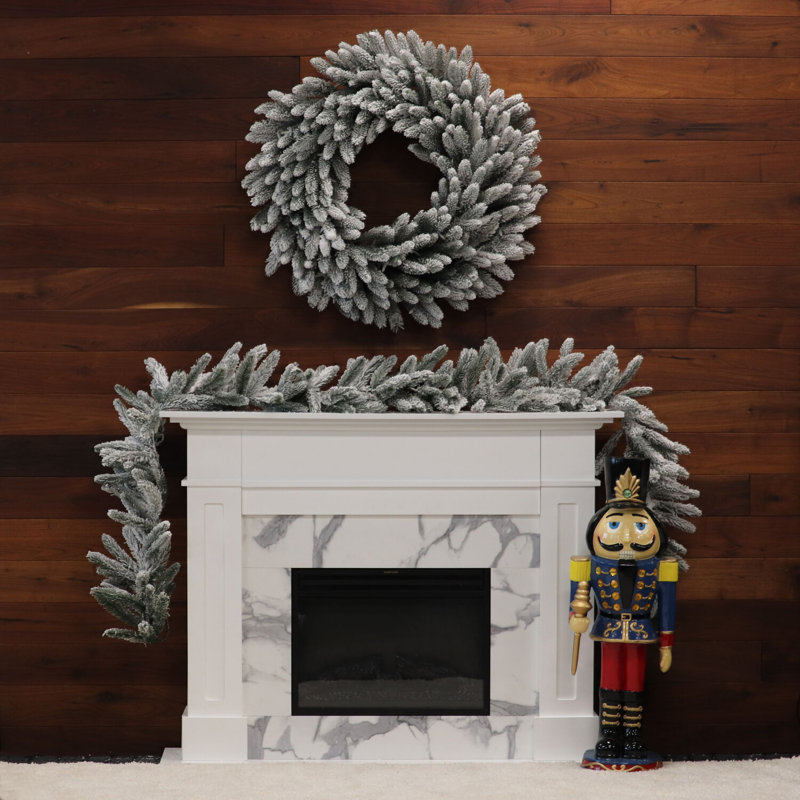 36'' Frosted Pine Artificial Wreath with Snow Flocking