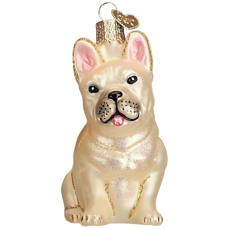 6-Inch Beige Glass French Bulldog Tree Topper