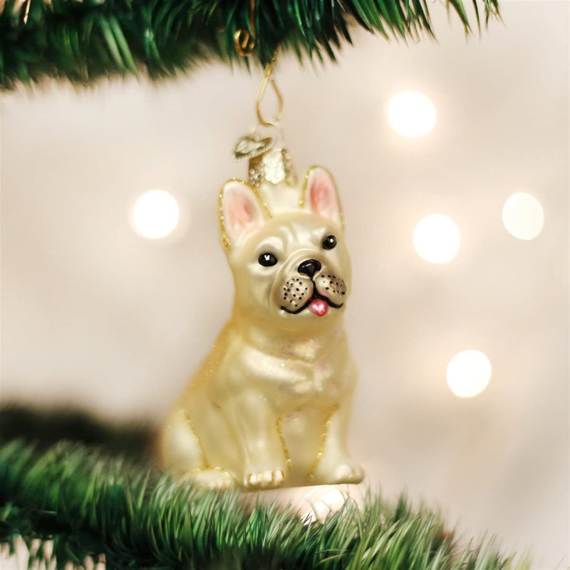 6-Inch Beige Glass French Bulldog Tree Topper