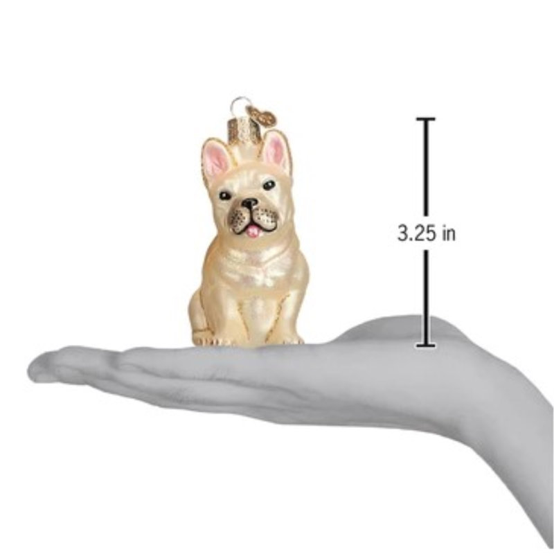 6-Inch Beige Glass French Bulldog Tree Topper