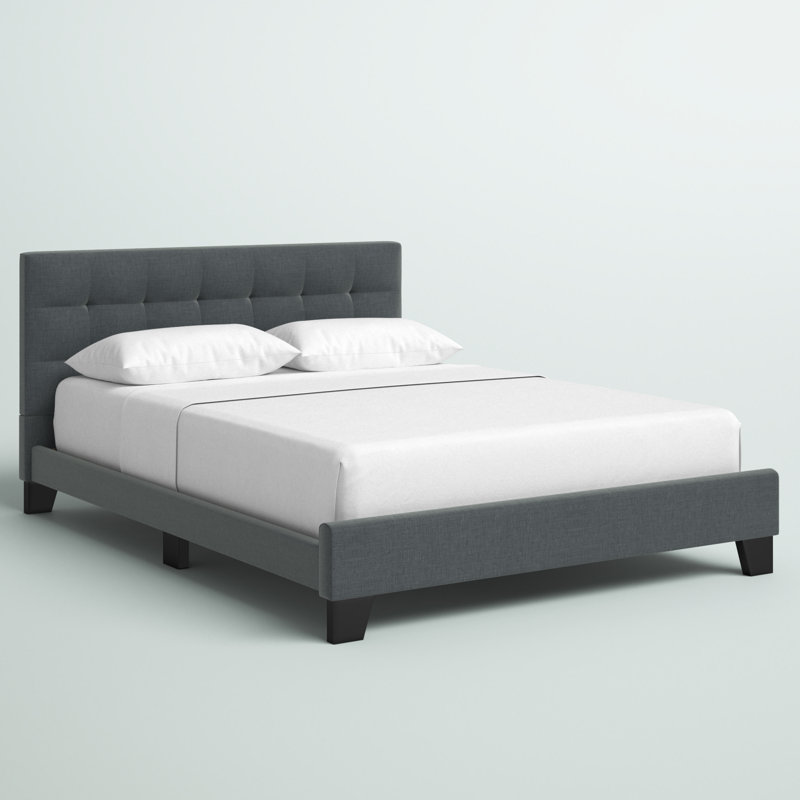Charcoal King Size Engineered Wood Upholstered Platform Bed with Tufted Headboard