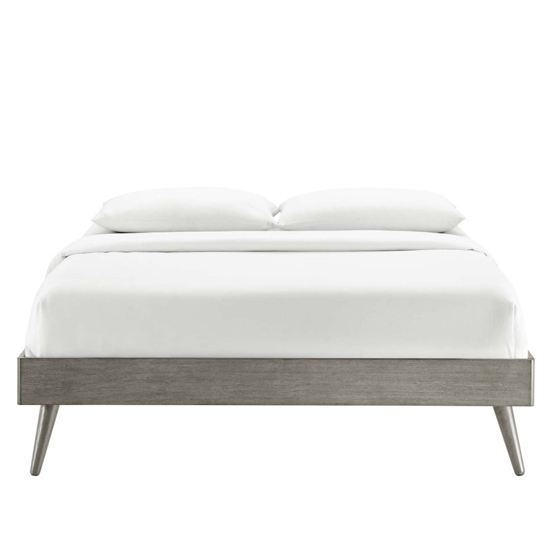 Margo Mid-Century Gray Queen Platform Bed with Wood Slats