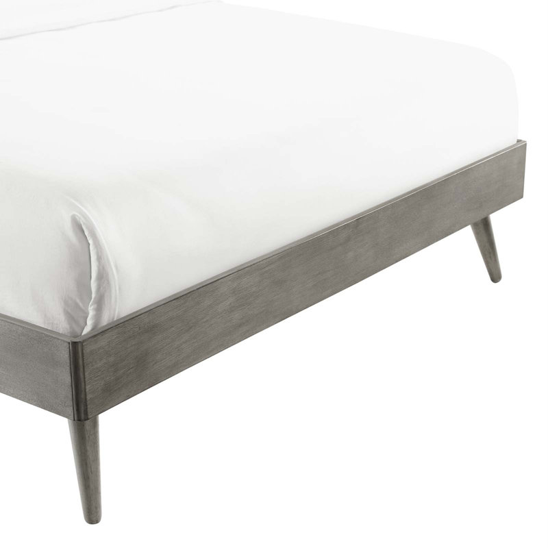 Margo Mid-Century Gray Queen Platform Bed with Wood Slats