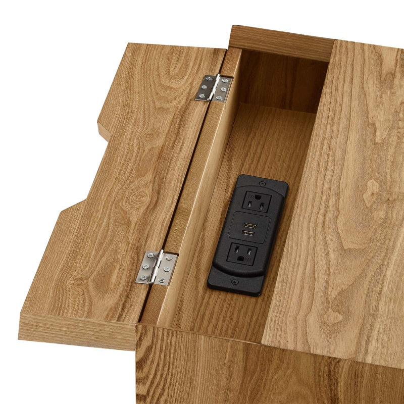 Mid-Century Modern 2-Drawer Nightstand with USB Ports in Natural White