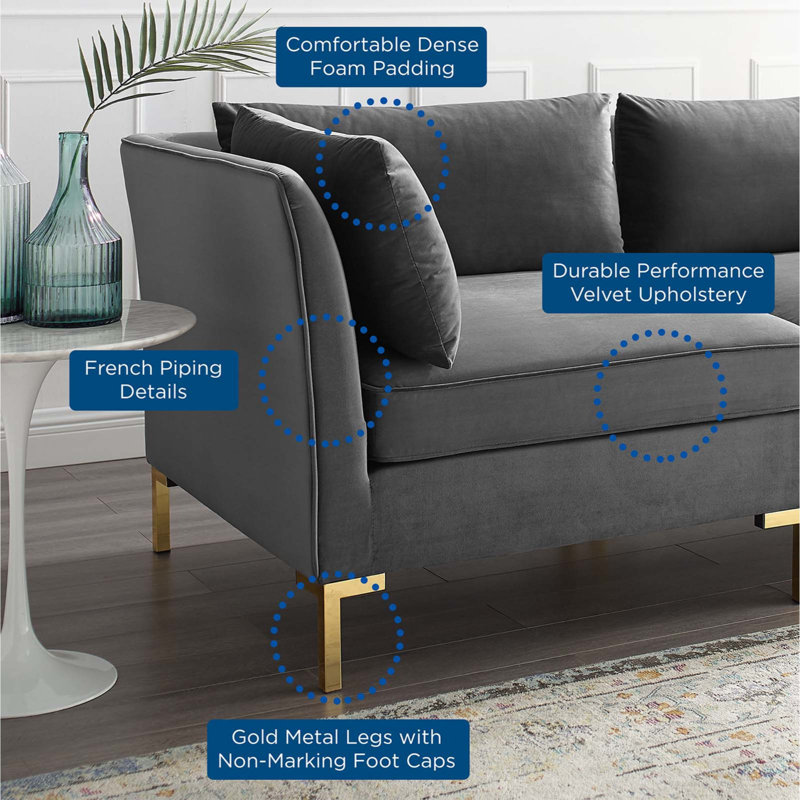 Ardent Luxe Velvet 72'' Gray Reception Loveseat