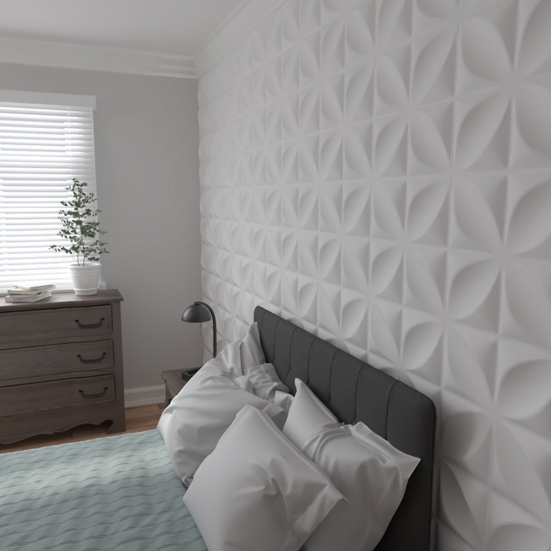 Helene White Textured 3D PVC Wall Panels, 12" x 12", 20-Pack