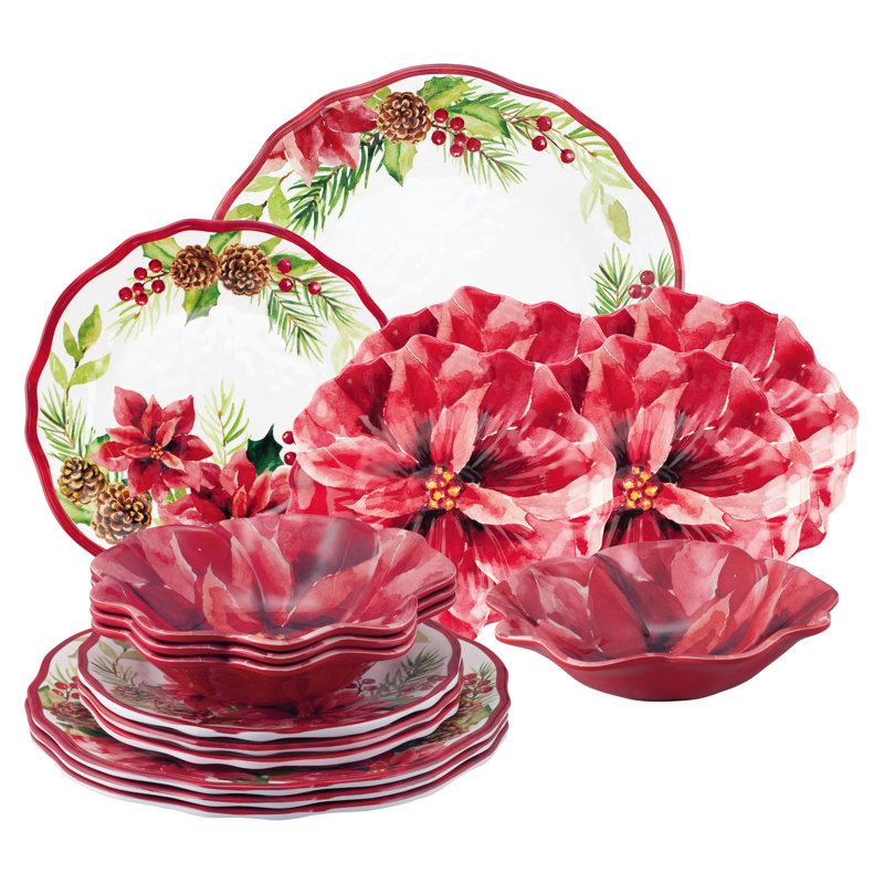 Holiday Poinsettia Melamine Dinnerware Set - Service for 4