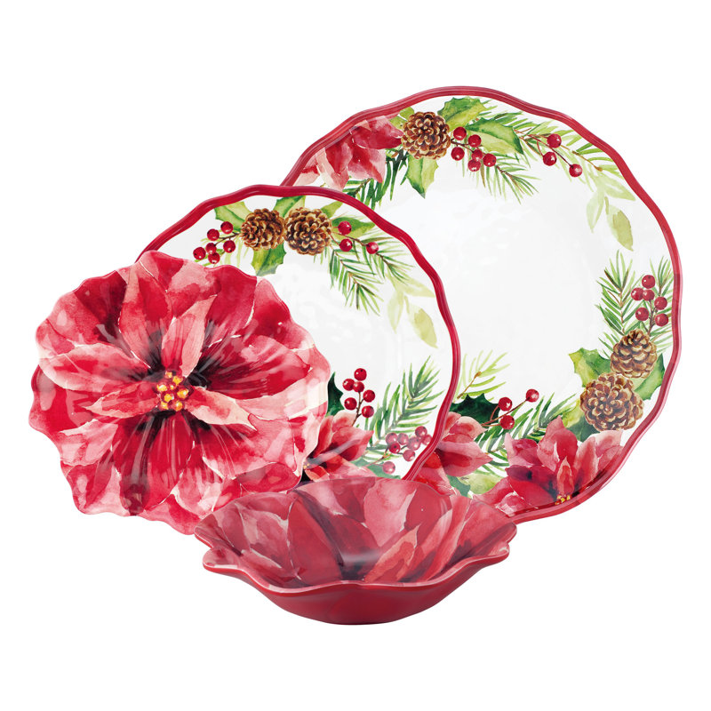 Holiday Poinsettia Melamine Dinnerware Set - Service for 4